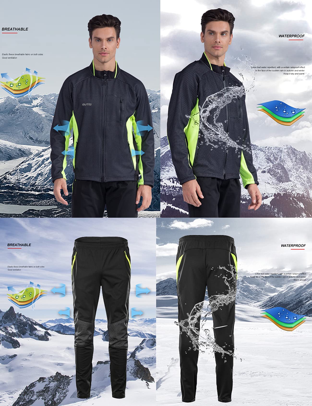 Bestgift Forro polar ciclismo Jersey hombre manga larga hombres otoño e invierno más polar para mantener caliente travesaño parabrisas ciclismo Jersey chaqueta hombre, Black+Fluorescent Green1, XXL