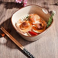 Vista 4 de Cacerola de cerámica de estilo japonés, plato para hornear cuadrado de 6.7 pulgadas con asa, juego de 2, apto para horno y microondas