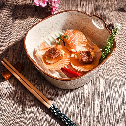 Miniatura 4 de Cacerola de cerámica de estilo japonés, plato para hornear cuadrado de 6.7 pulgadas con asa, juego de 2, apto para horno y microondas