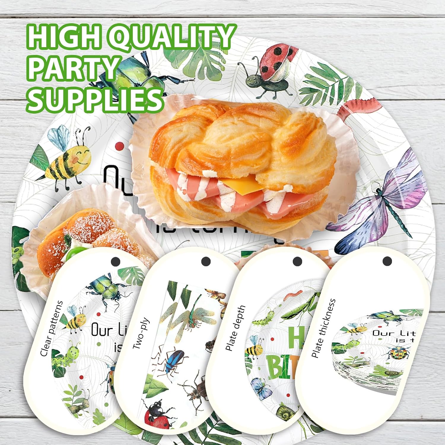 96 Pcs Bug One Birthday Party Decorations Ladybug 1st Birthday Themed Paper Plates and Napkins Spring Natural Bug Tableware Set for First Kids Boys Girls Baby Shower Party Supplies Serves 24