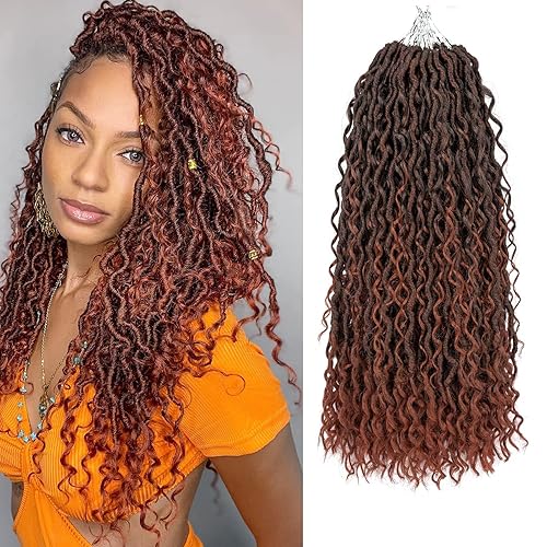 Copper Goddess - Rastas sintéticas de ganchillo con extremos rizados, 7 paquetes de cabello bohemio de ganchillo de 14 pulgadas, cabello de