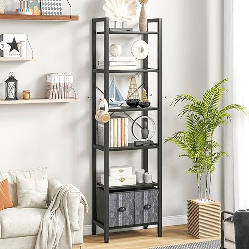 Breezestival Estantería de 6 niveles, estante de almacenamiento con 2 cajones ajustables, 71 pulgadas de alto, estante de pie industrial para