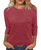 Sweaters for Women 3/4 Sleeve Shirts Crew Neck Sweatshirts Loose Casual Blouses Fashion Tops