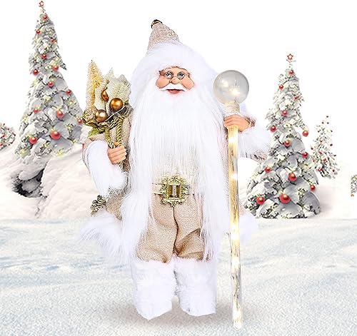 Miniatura 3 de Costyleen Figuras de Papá Noel de Navidad de 14 pulgadas con bastón LED, decoraciones de Papá Noel para centros de mesa, chimenea, ventana, adorno