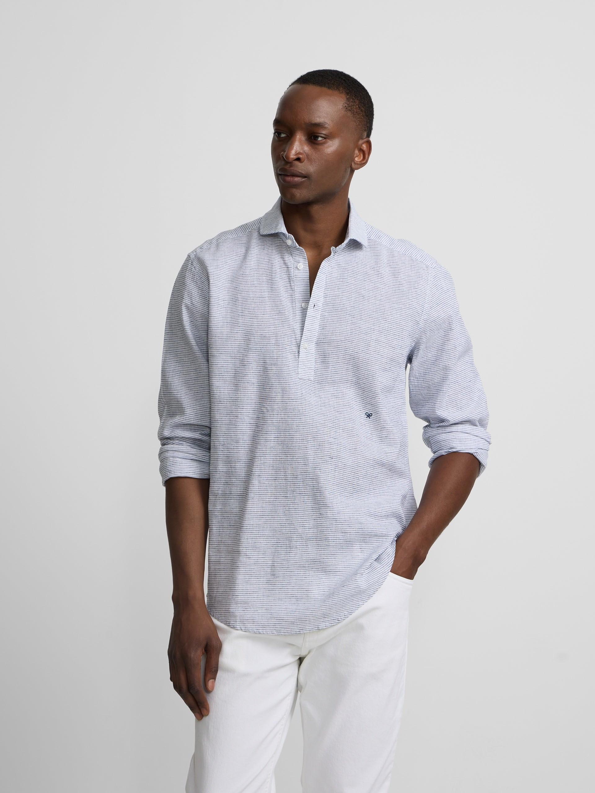 SILBON Polera Sport Lino Rayas Horizontales para Hombre