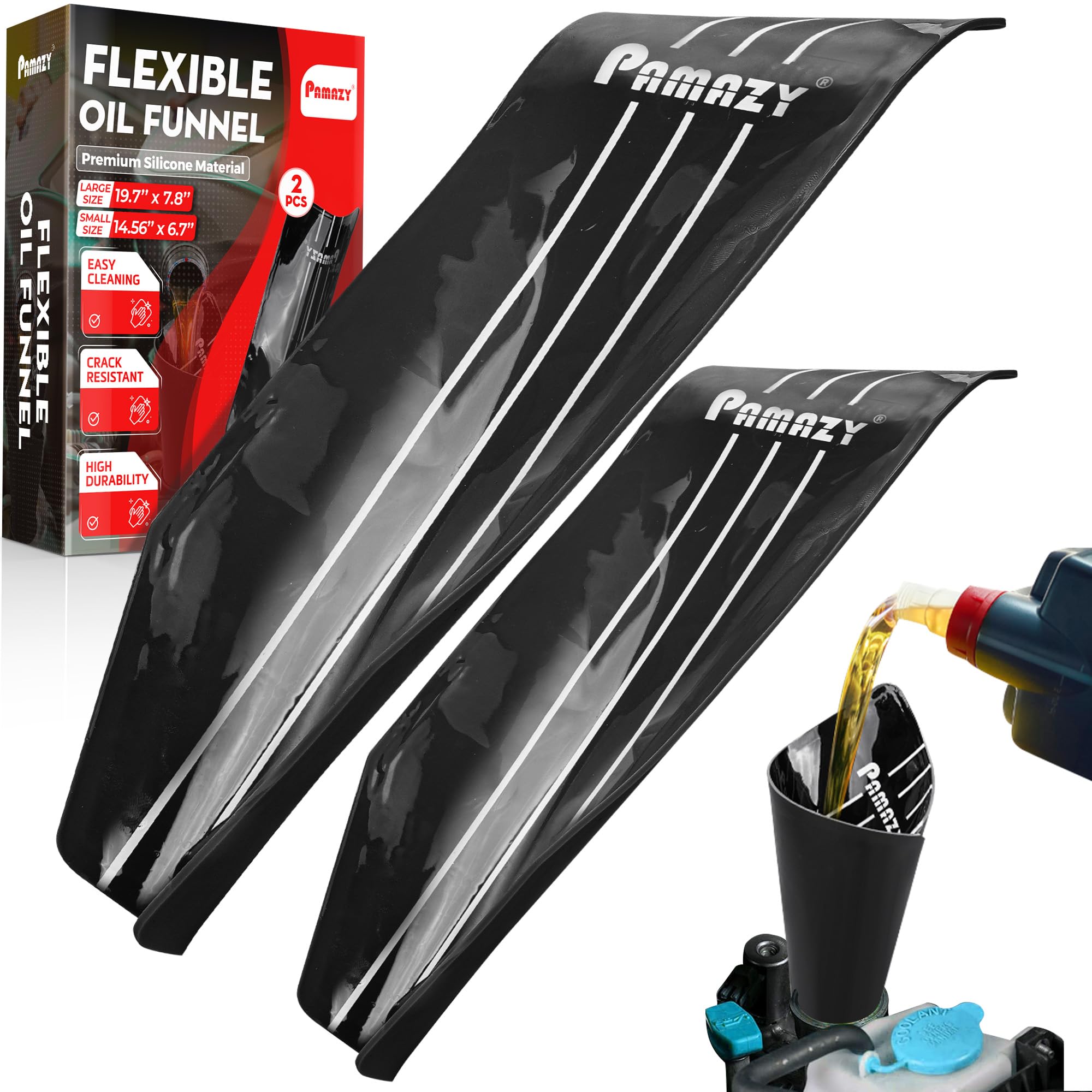 Photo 1 of [Upgraded] 2PCS Silicone Flexible Oil Funnel Reusable, Large Size General Oil Change Draining Tool Spill-Free Foldable Oil Filter Moldable Drain Funnel for Oil Change, Spill-Free Oil Filling