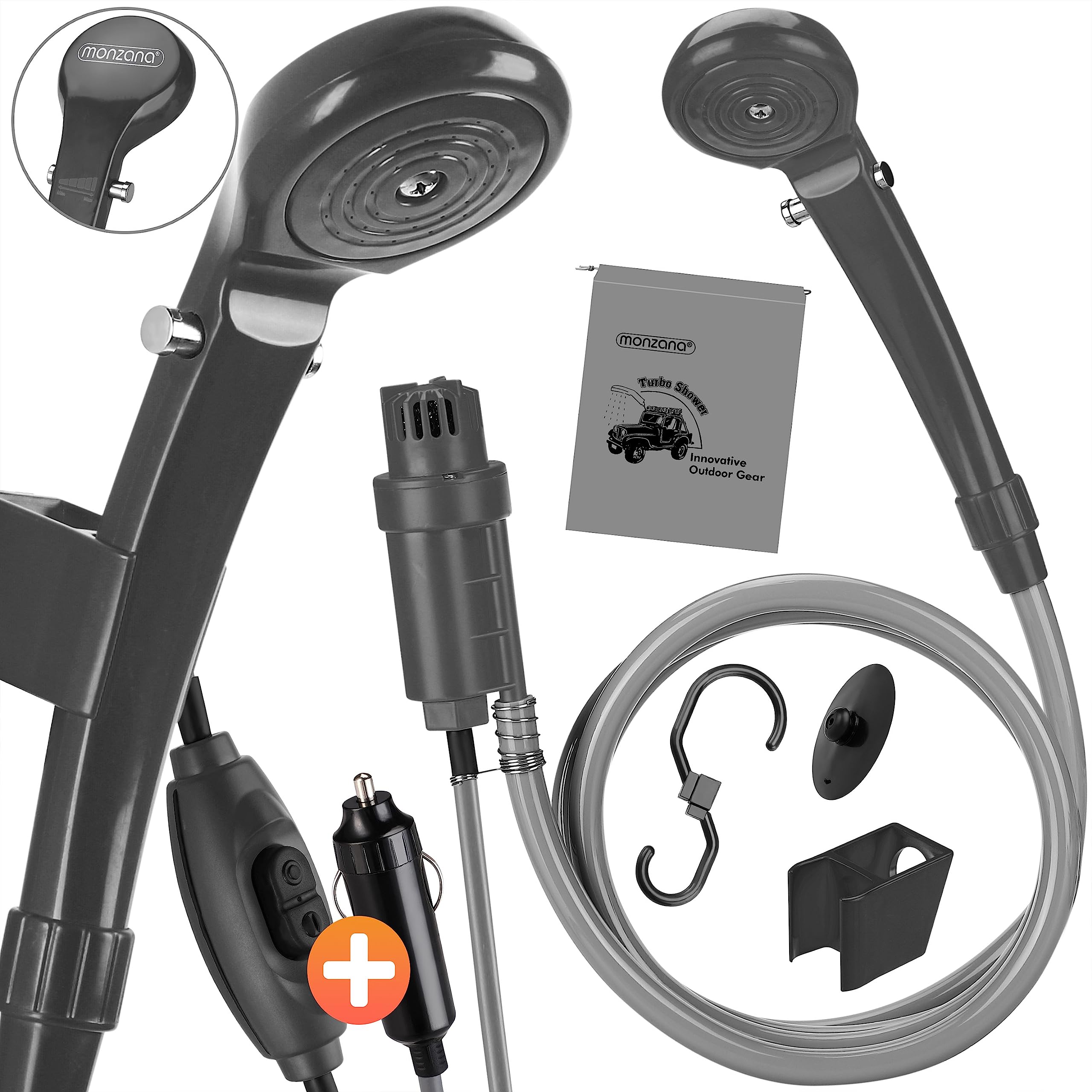 Monzana® 12V Portable Camping Shower, 12V Outdoor Shower Kit, Anthracite