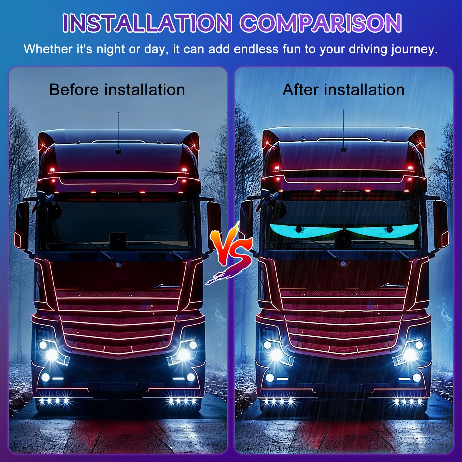 2er Devil Eyes LED Augen für Auto & LKW, 70mm*170mm, Programmierbare Flexible LED-Panel, Wasserdicht IP65, Fernbedienung & Bluetooth APP, Geeignet für Autos, LKWs, Party, Billboard