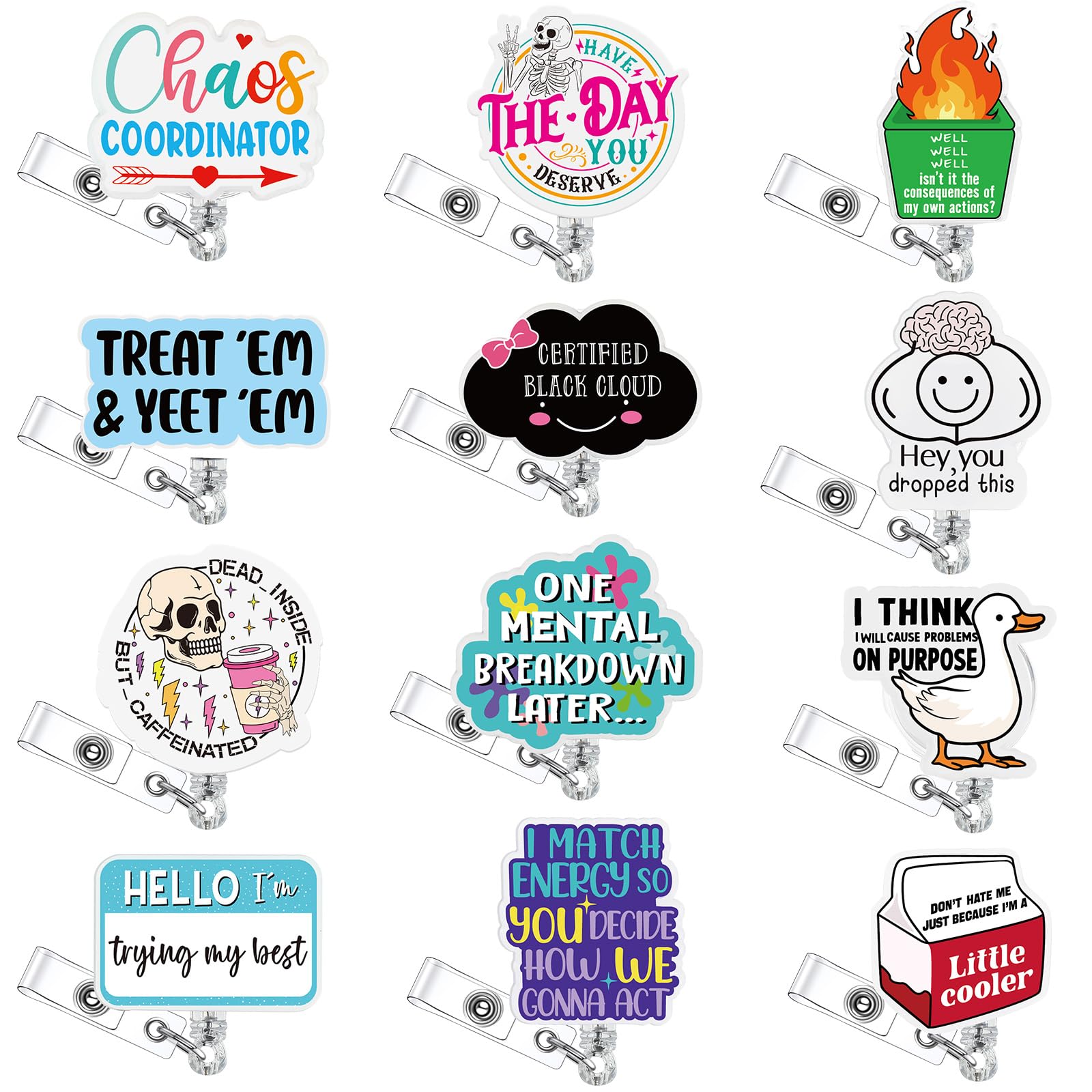 Yunlly 12 Pcs Funny Badge Reel Nurse Badge Reel Holder Retractable ID Clips for Doctor Student Men Women Office Nurses Lanyard Supplies Accessories