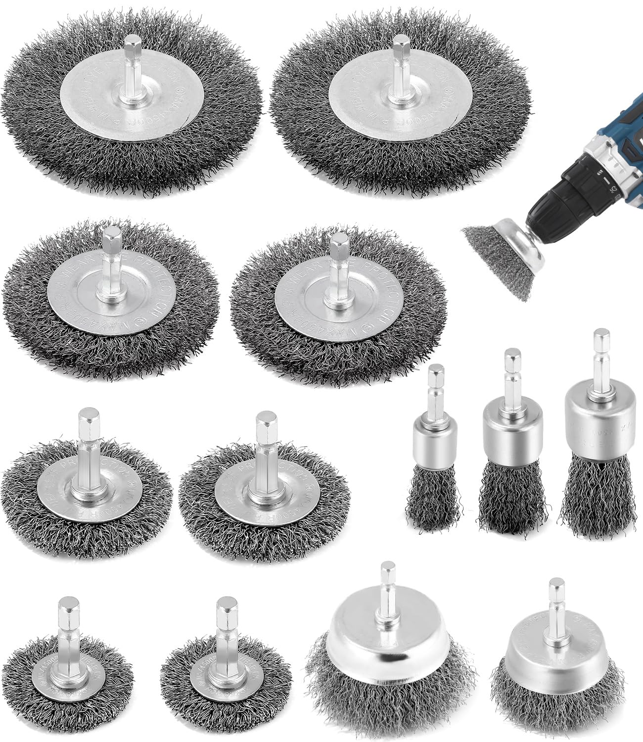 13 Pieces Wire Brush for Drill, 6 mm Abrasive Brushes for Removing Rust, Corrosion and Paint