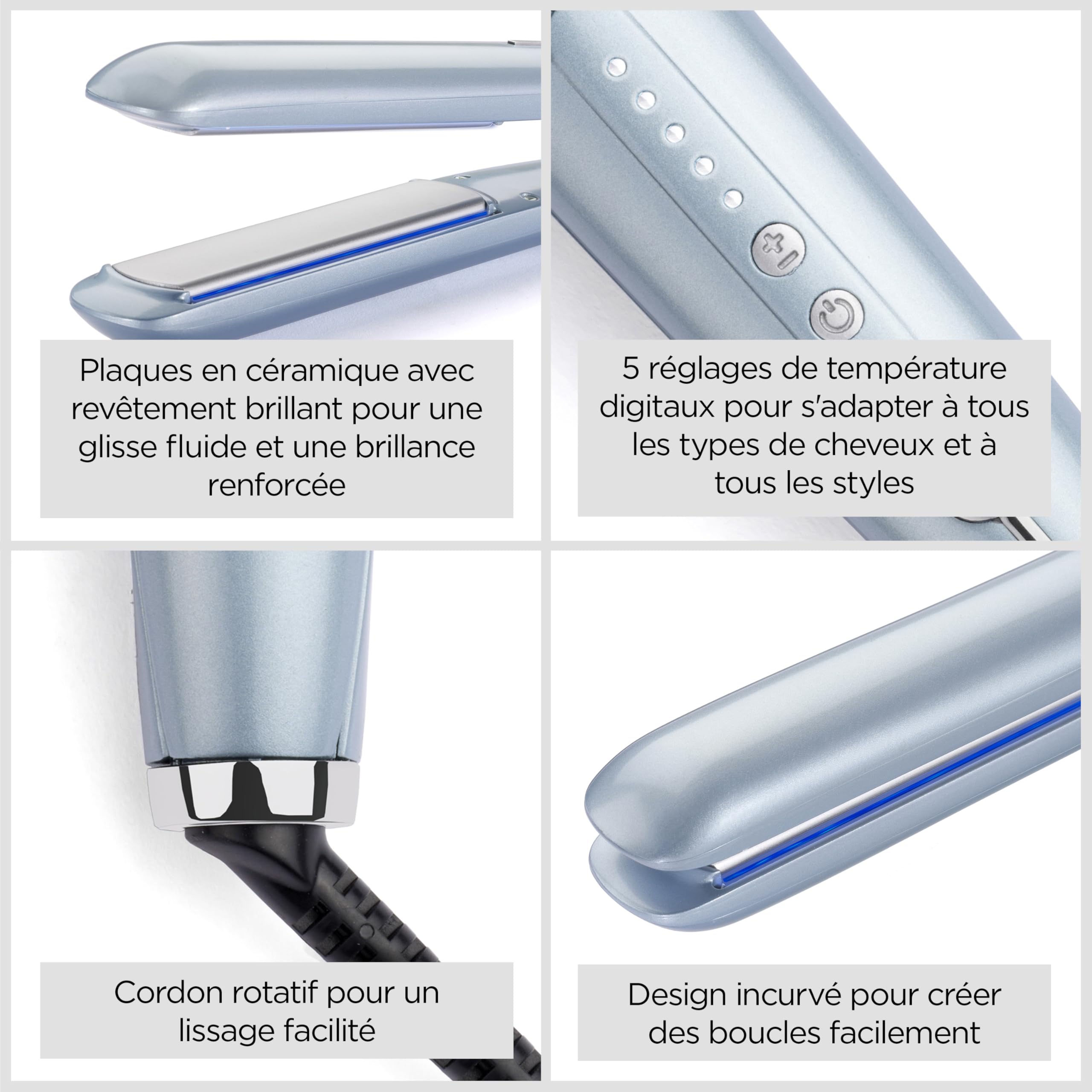 BaByliss Lisseur Cheveux Hydro Fusion – Double Technologie ionique, Anti-Frisottis, 5 réglages de température, Chauffe rapide, Arrêt Automatique– Bleu, ST573E