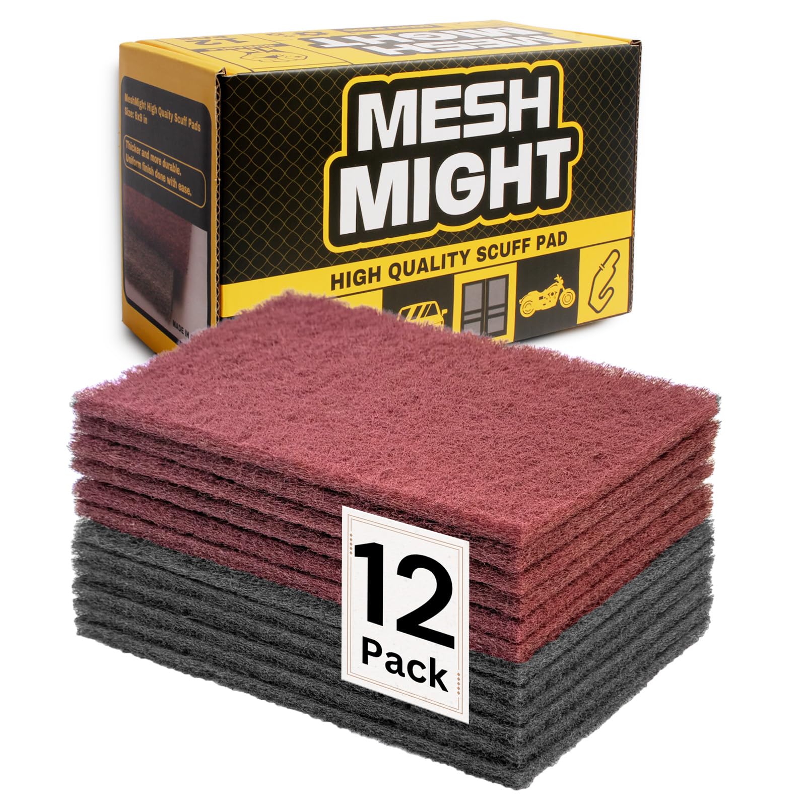 Red Scuff Pads - 12 Pack P320 Abrasive for Auto & Wood -11