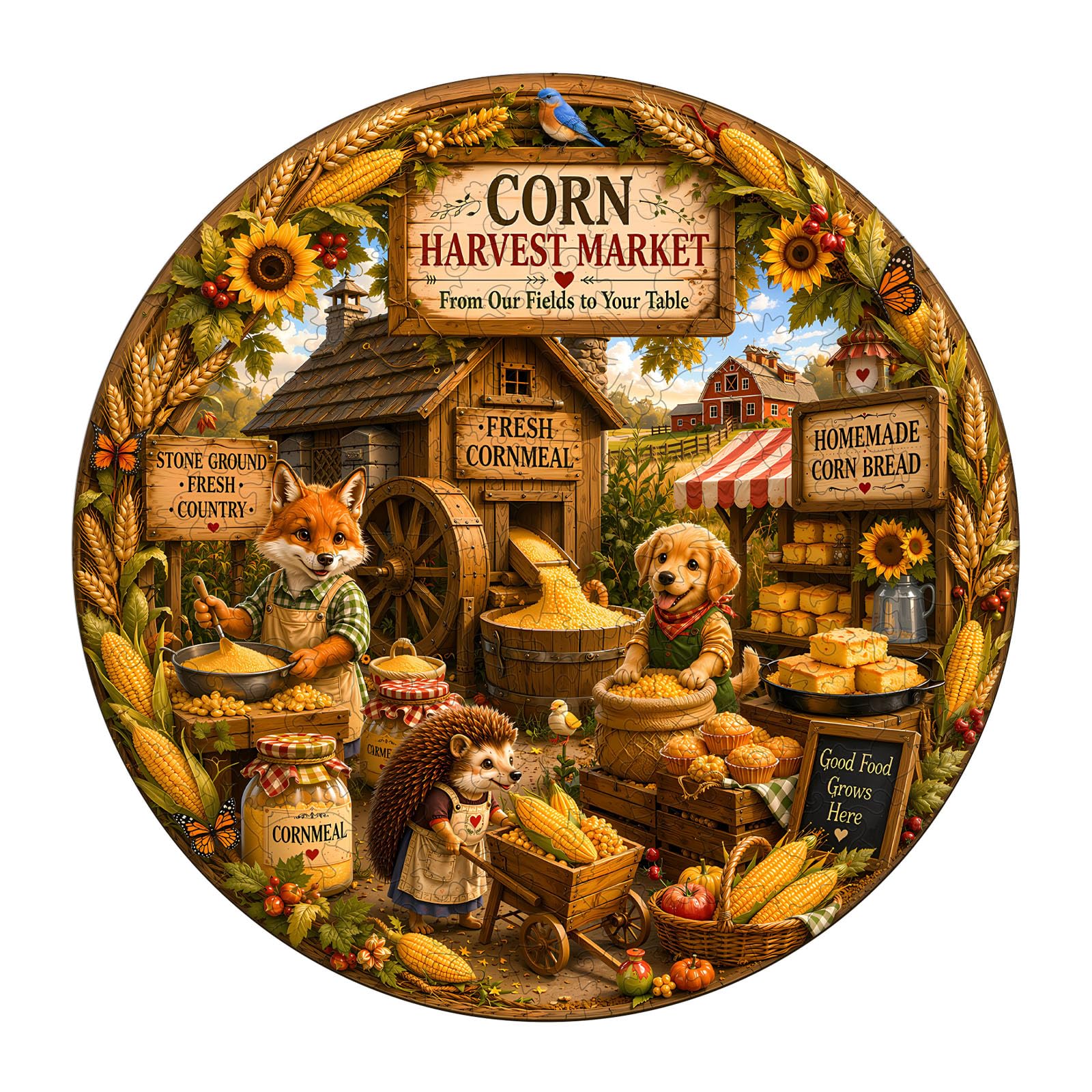 Wooden Puzzles for Adults, 13.4 * 13.4 in Corn Harvest Market Puzzles