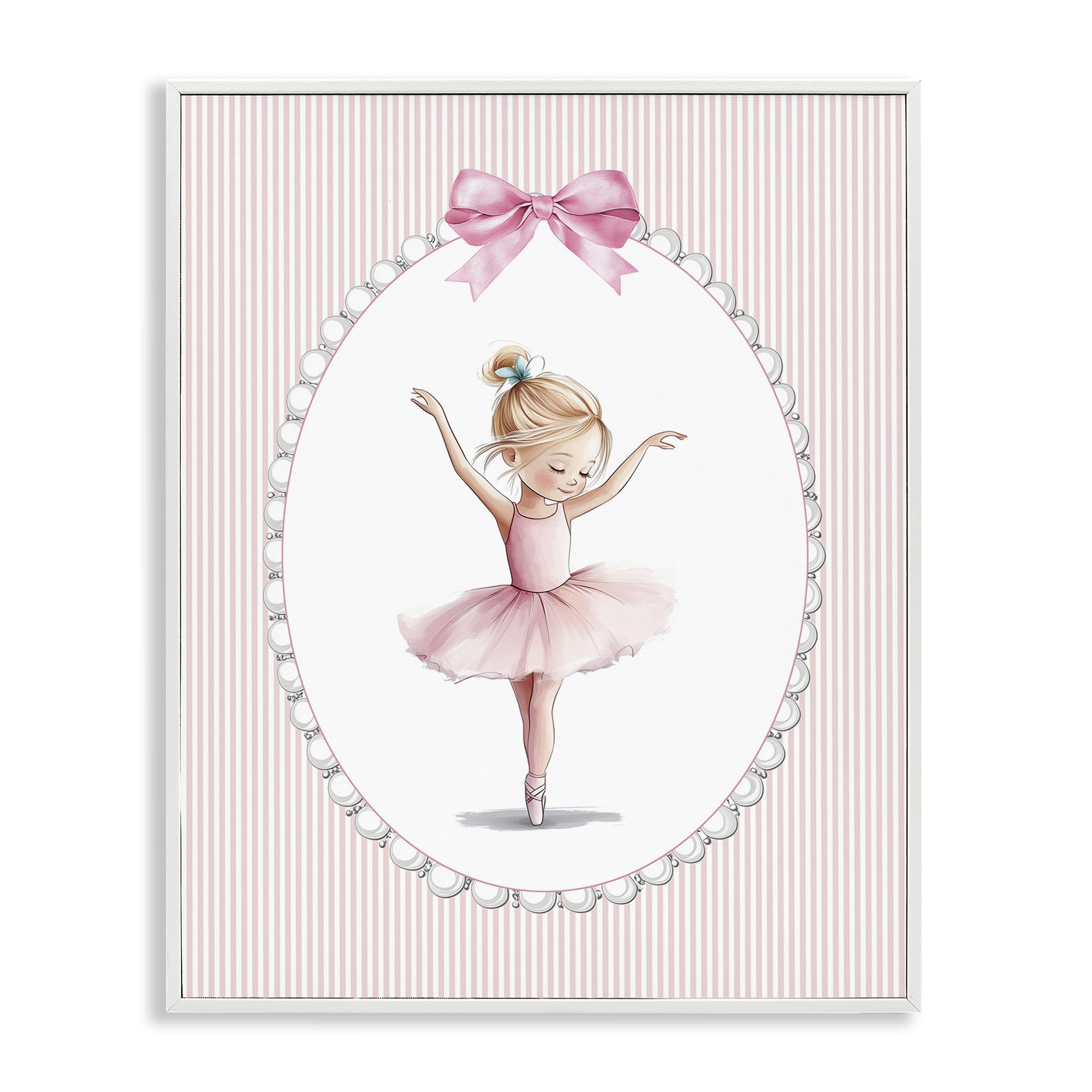 Stupell Industries Coastal White (Textured) 'Dance Pink Ballerina'| Framed Giclee Art