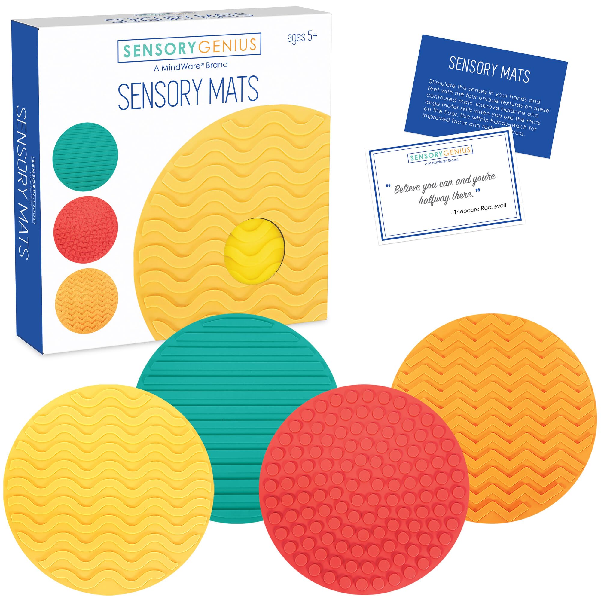 Sensory Genius Sensory Mats for Children & Adults - 4 Large Tactile Sensory Mats - Sensory Room Must Haves, Calming Corner Sensory Tiles Stress Toy - Also Great Sensory Floor Tiles