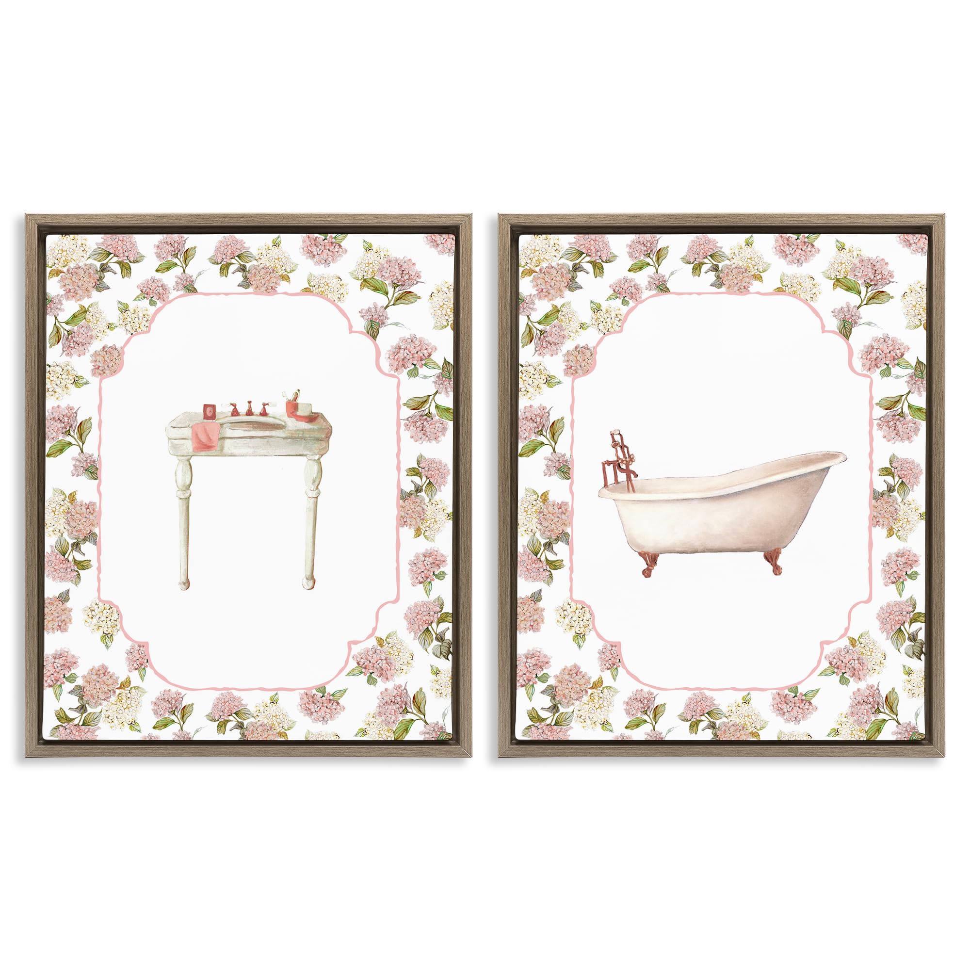 'Elegant Hydrangeas Bathroom'| 2pc Floating Frame Art Set 2