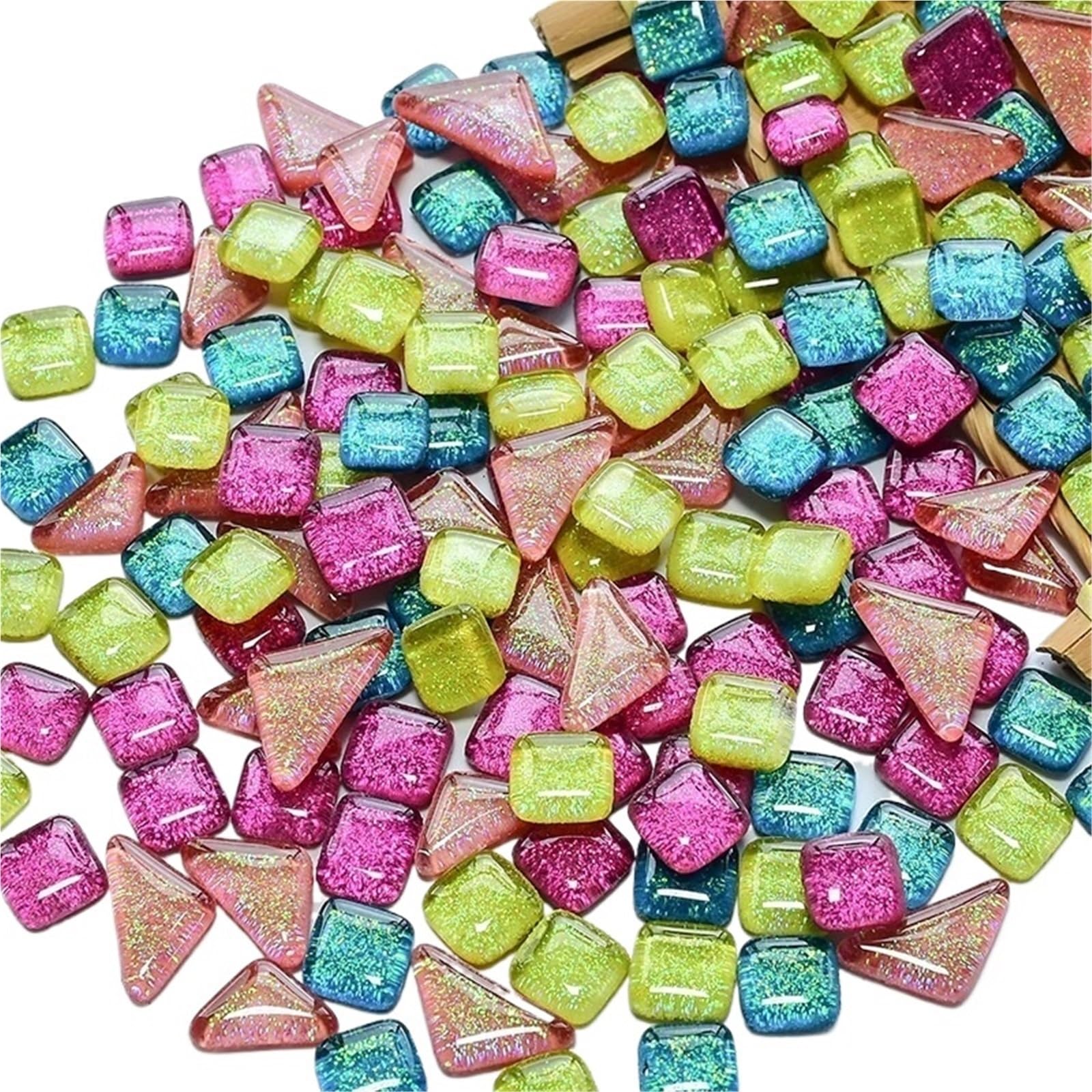 Vaeltor Candy Color 200G Glitter Glass Mosaic Tiles Assorted Mixed Color Crystal For Diy Crafts Art