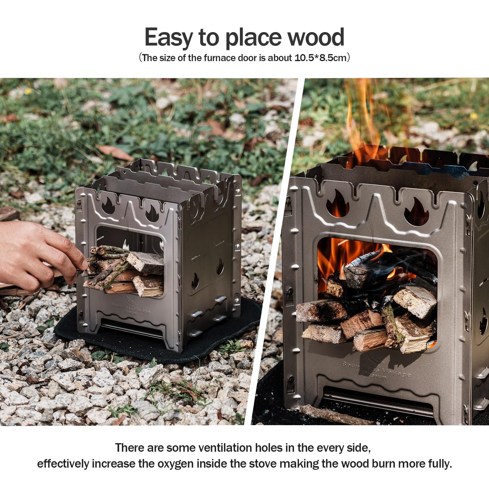 Boundless Voyage Poêle à bois pliable en titane ultra léger et compact pour le camping, la randonnée, la survie