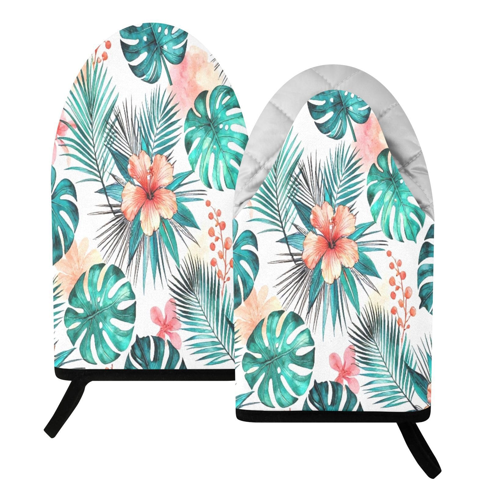 BURSTDDY Tropical Hibiscus Oven Mitt,Heat Resistant Kitchen Mitts for Cooking