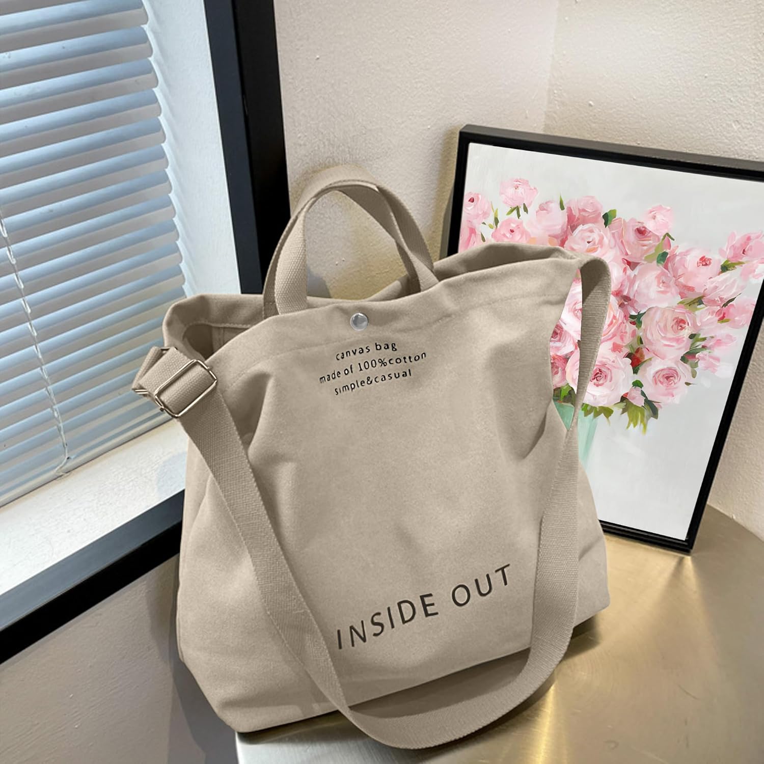 Large Tote Bag for Women, Canvas Bag Women Gift, Fashion Crossbody 16oz Cotton Bag, Large Capacity Shoulder Bag - Image 3