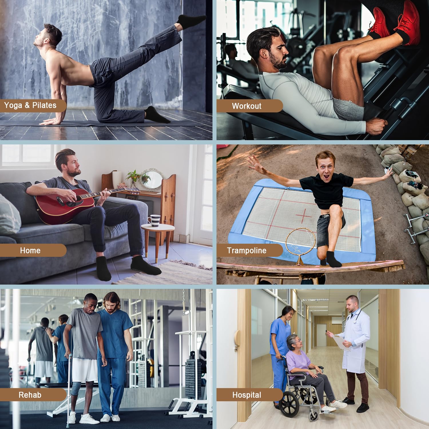FuelMeFoot 4 pares de calcetines antideslizantes para hombre, calcetines antideslizantes con agarre al tobillo para hospital, pilates, entrenamiento de yoga