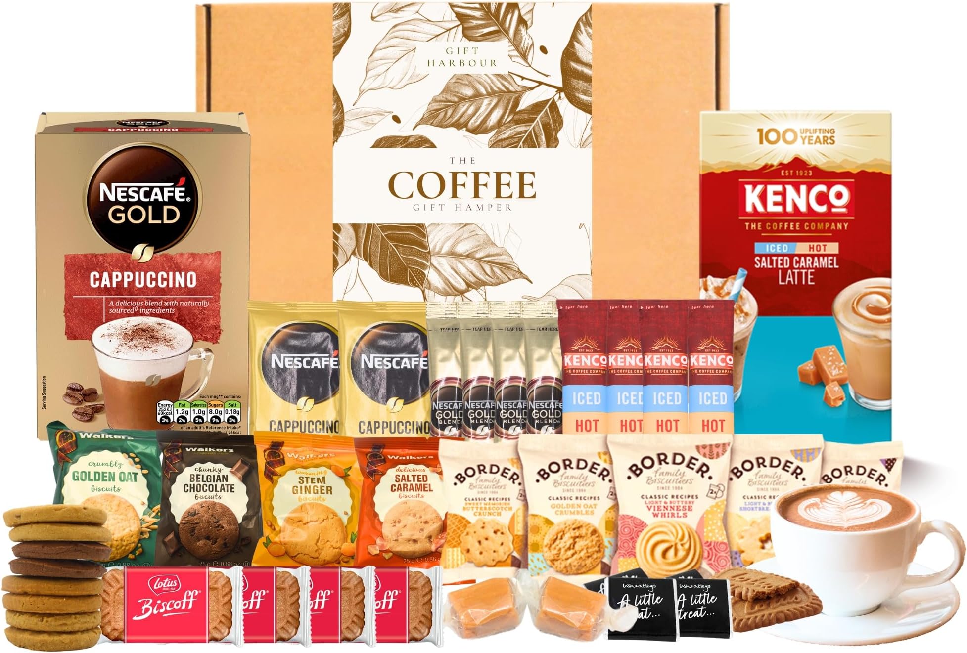 Gift Harbour Coffee & Biscuit Hamper - Coffee Gift Hamper Basket, Coffee Gift Set, Food Hamper Gifts for Women & Men, Assorted Shortbread and Biscuits with Fudge & Chocolate