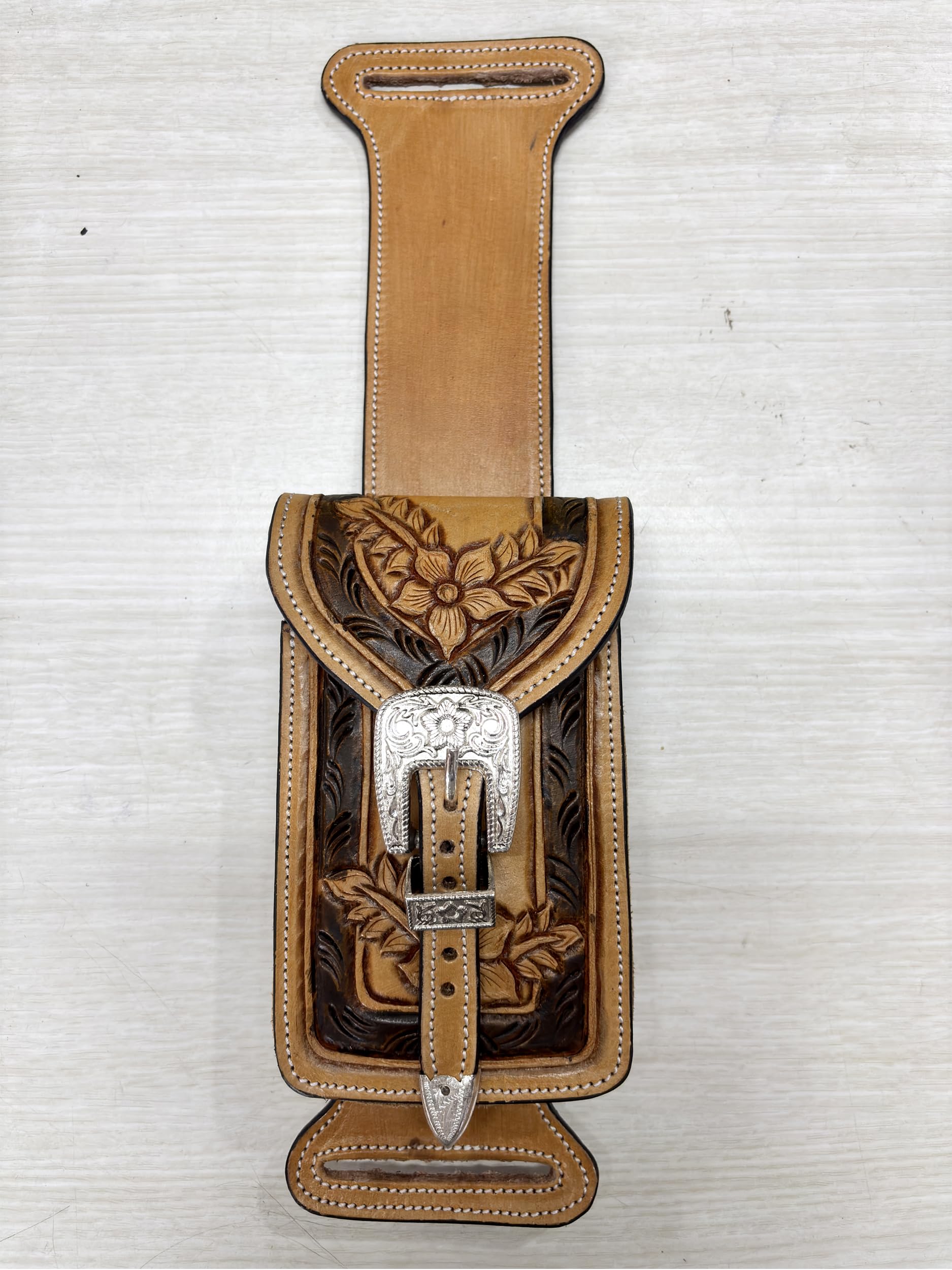 Ręcznie wykonane skórzane etui na telefon komórkowy Western Horse Saddle Rear Cinch – Zachodni pasek i pokrowiec na telefon z siodłem, regulowane zapięcie na klamrę 016