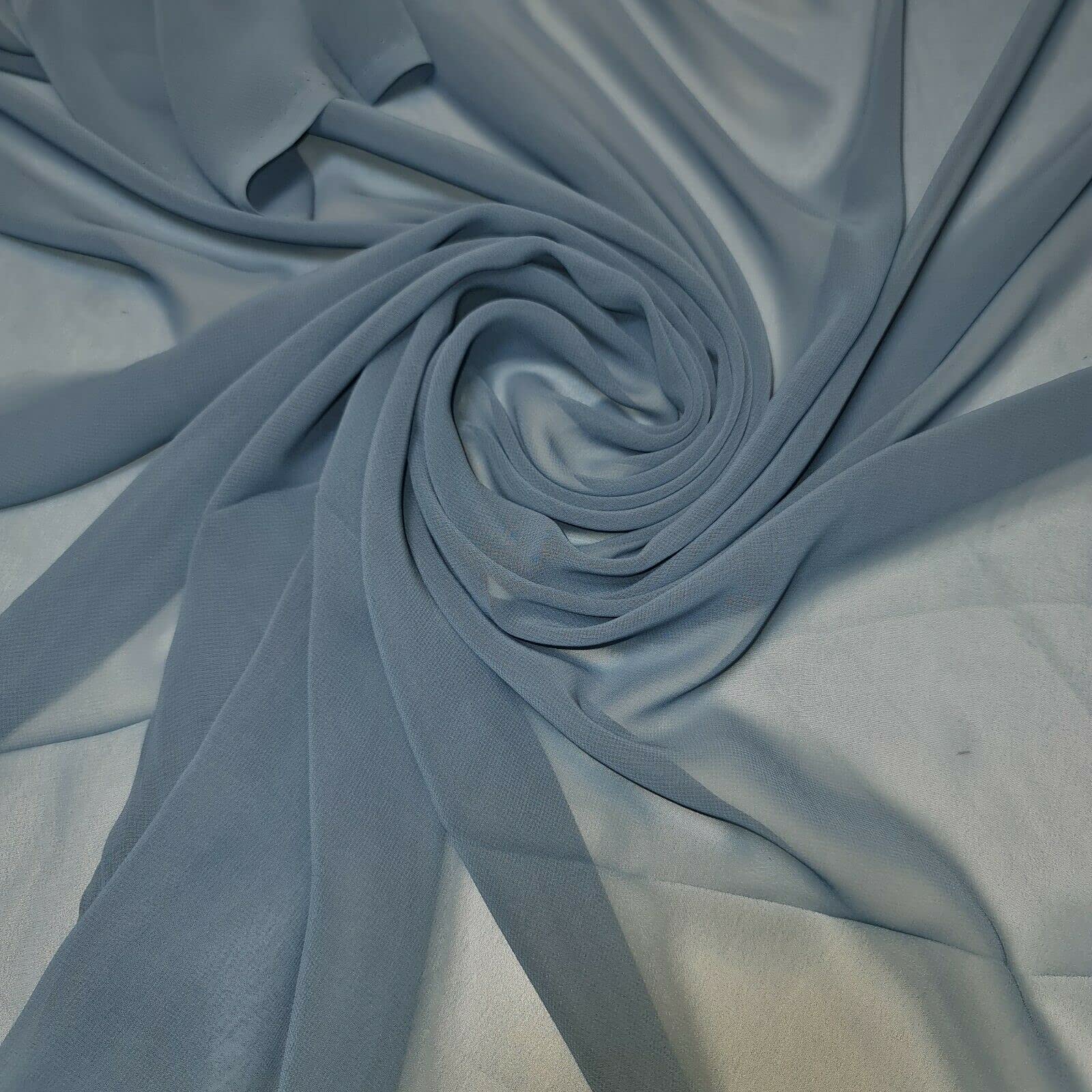 New Sheer Plain/Solid Poly Crepe Chiffon Semi Transparent 100% Polyester Dress Craft Fabric Material 45" - 112 cm Wide Sold As 1 Meter Pre - Cut Lengths (Aqua)