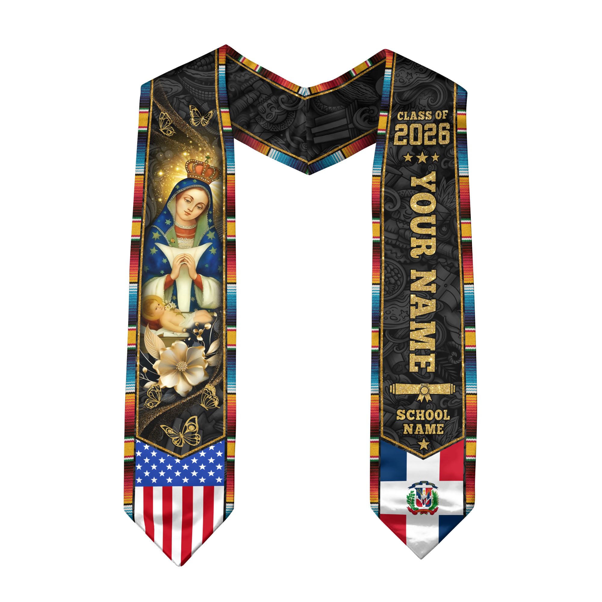 Personalized Dominican Graduation Stole, Custom Graduation Stole 2026, Bandera Dominicana para Graduación