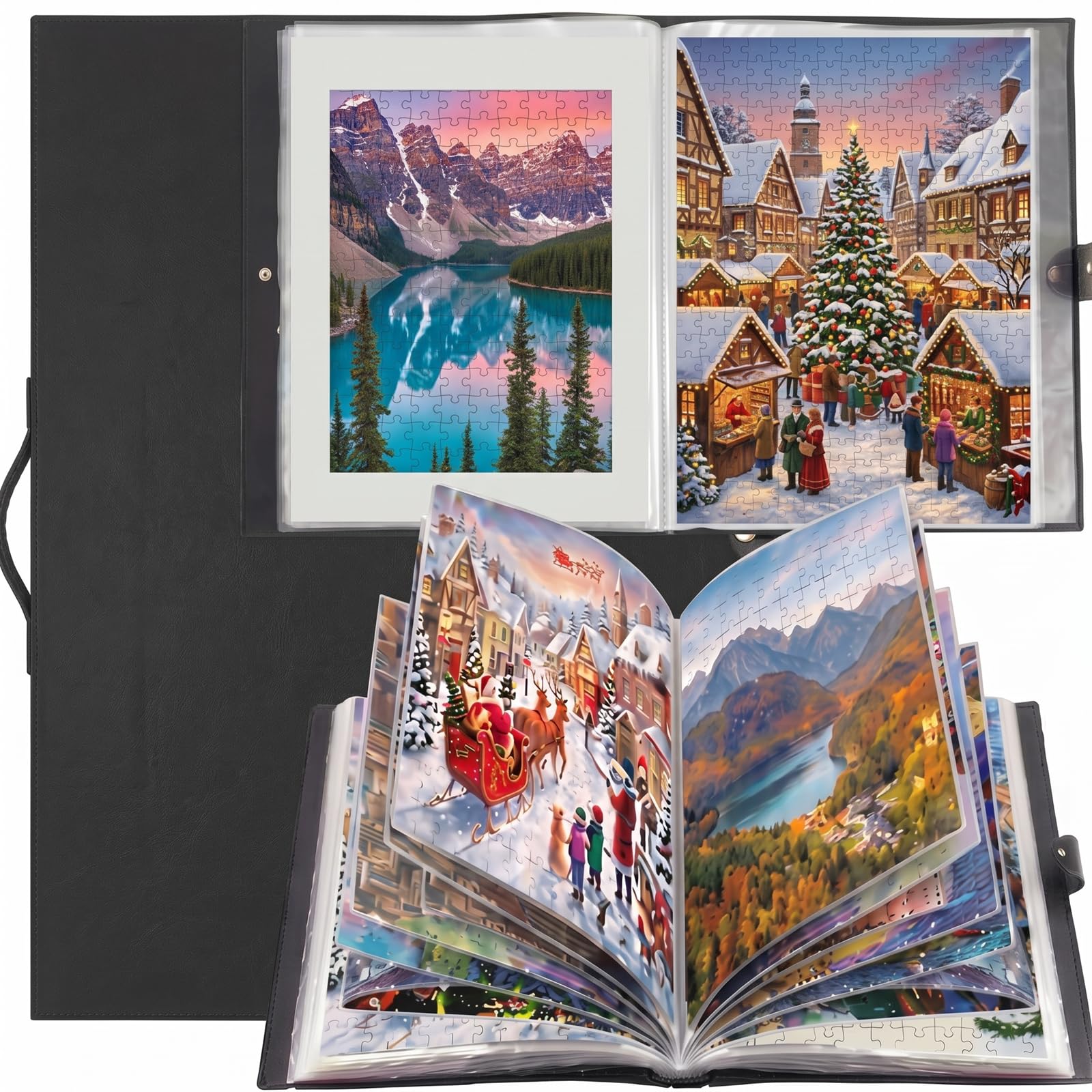 Feifeiya 30 Pocket Puzzle Storage Folder Book for 500-1000 Pcs Jigsaw Puzzles, 28 x 20.5 Inch Portable Puzzle Binder Album with Clear Protective Sleeves, Dustproof Book for Finished Puzzles