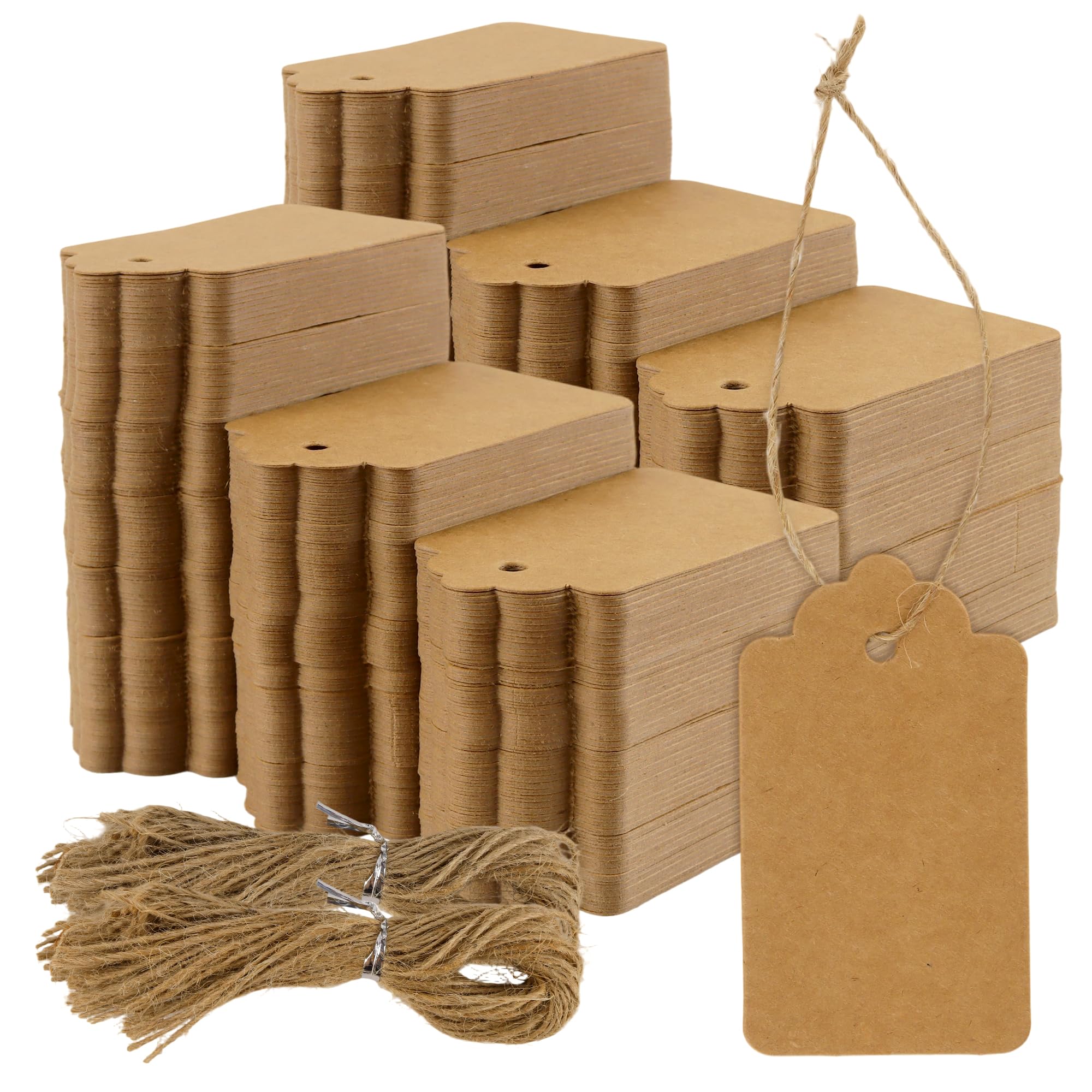 SOUJAP Blank Kraft Gift Tags with String, Brown, 4x7 cm, 600 Pcs, Price Label Tags
