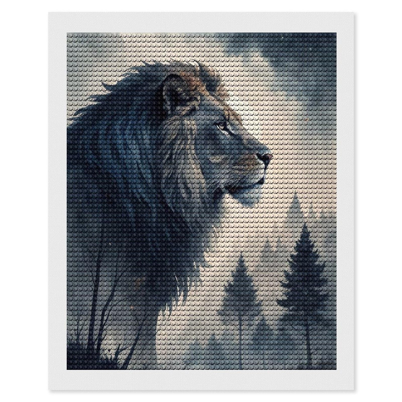 Junmoney Majestic Lion in Misty Forest Round Drill Diamond Painting 16"x20", for Women, Relaxing DIY Hobby, Bedroom Decor, Christmas Gift, Adhesive Canvas