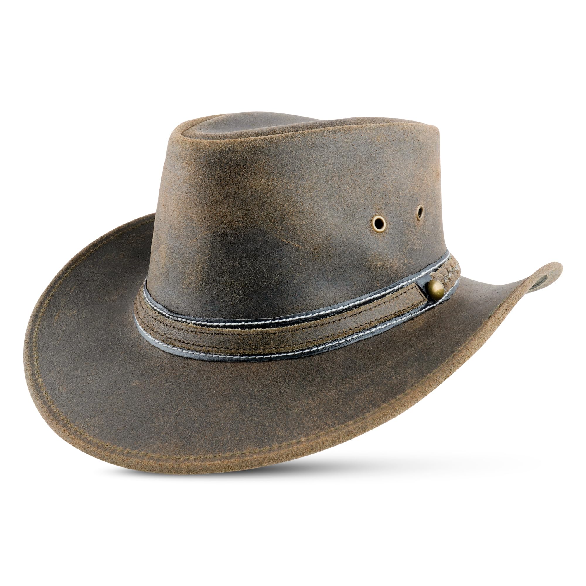 HADZAM Cappello da cowboy in pelle Outback stile occidentale per uomini e donne