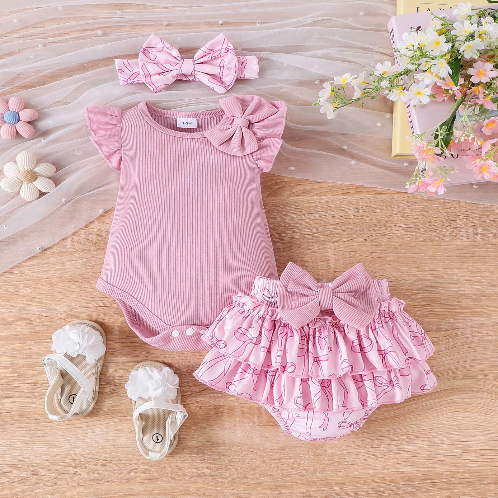 Conjunto Vestido para Niñas Recién Nacidas Top de Punto con Volantes de Sin Mangas + Bowknot Faldas + Diadema 3Pcs Elegante Ropa Trajes — view 2
