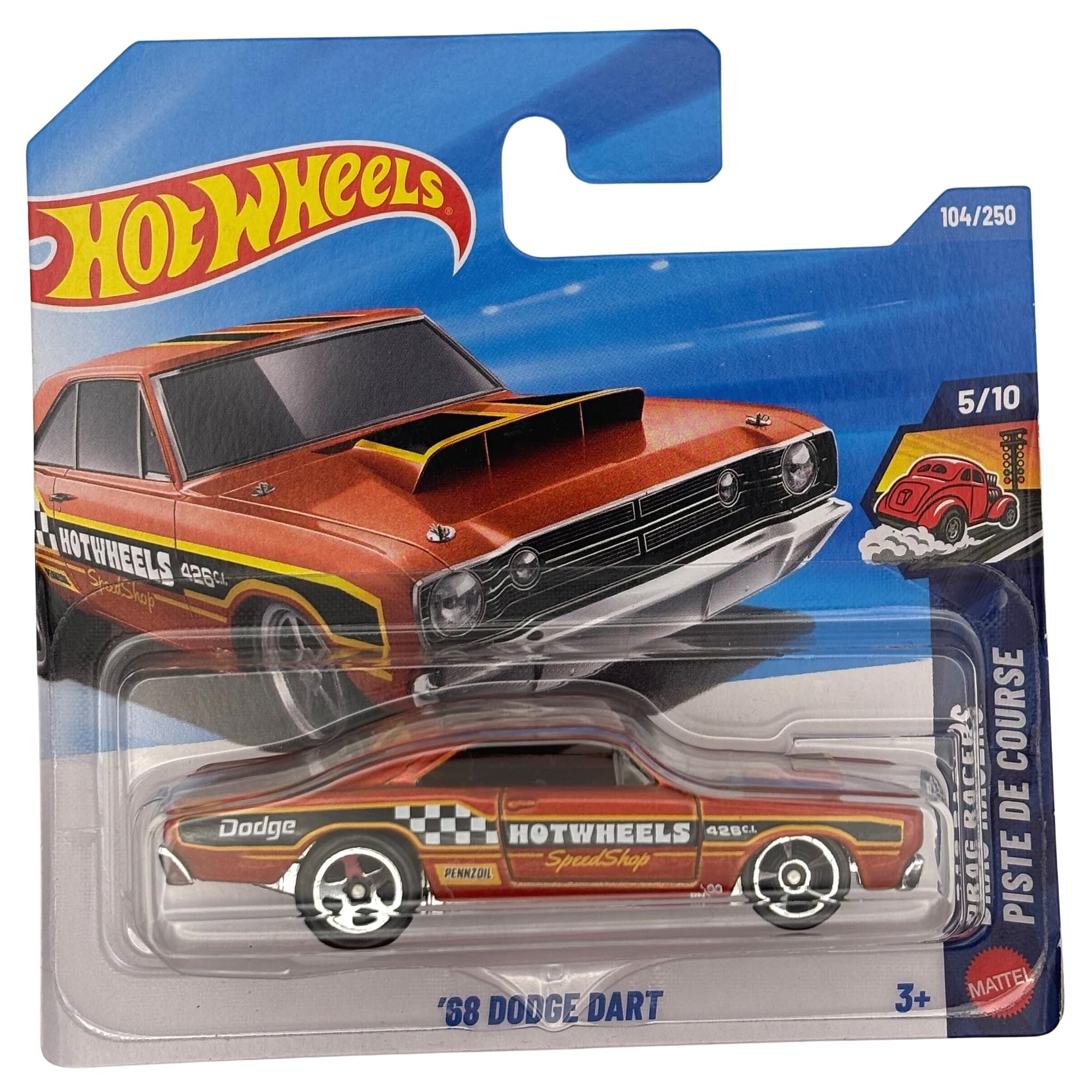 Hot Wheels - '68 Dodge Dart - JJJ63 - Drag Racers 5/10 - Short Card - Ochre - Official License - Muscle Car - Speed Shop Design - Mattel 2026 (104/250) - 1:64