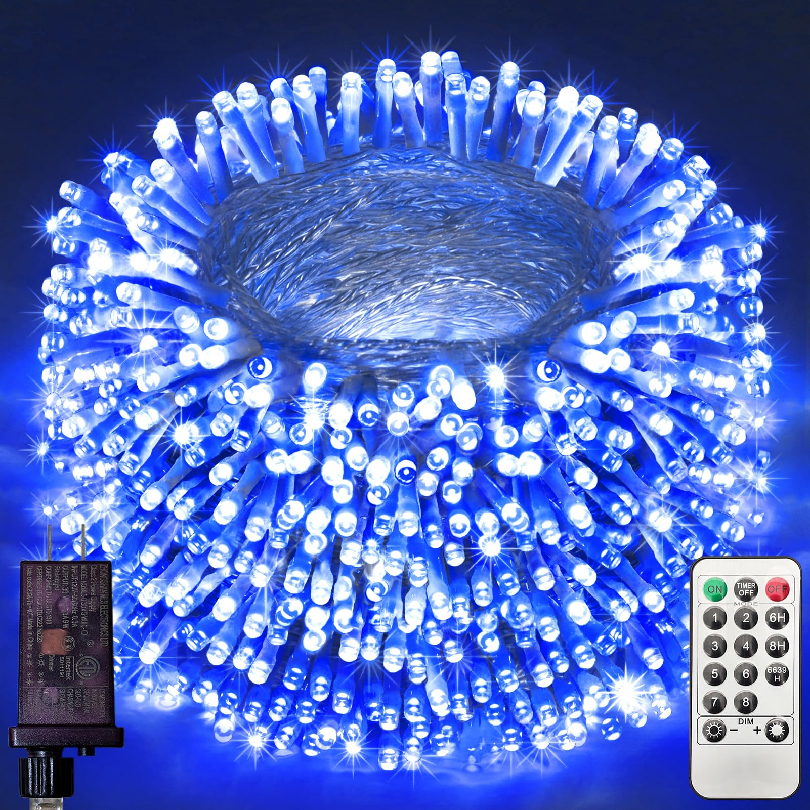 FLVOECN 392Ft 1200LED Christmas Lights Outdoor Decorations 8 Modes & Memory Timer Christmas Lights with Remote Plug in Waterproof Fairy String Lights for Xmas Wedding Party Holiday Decor(Blue)