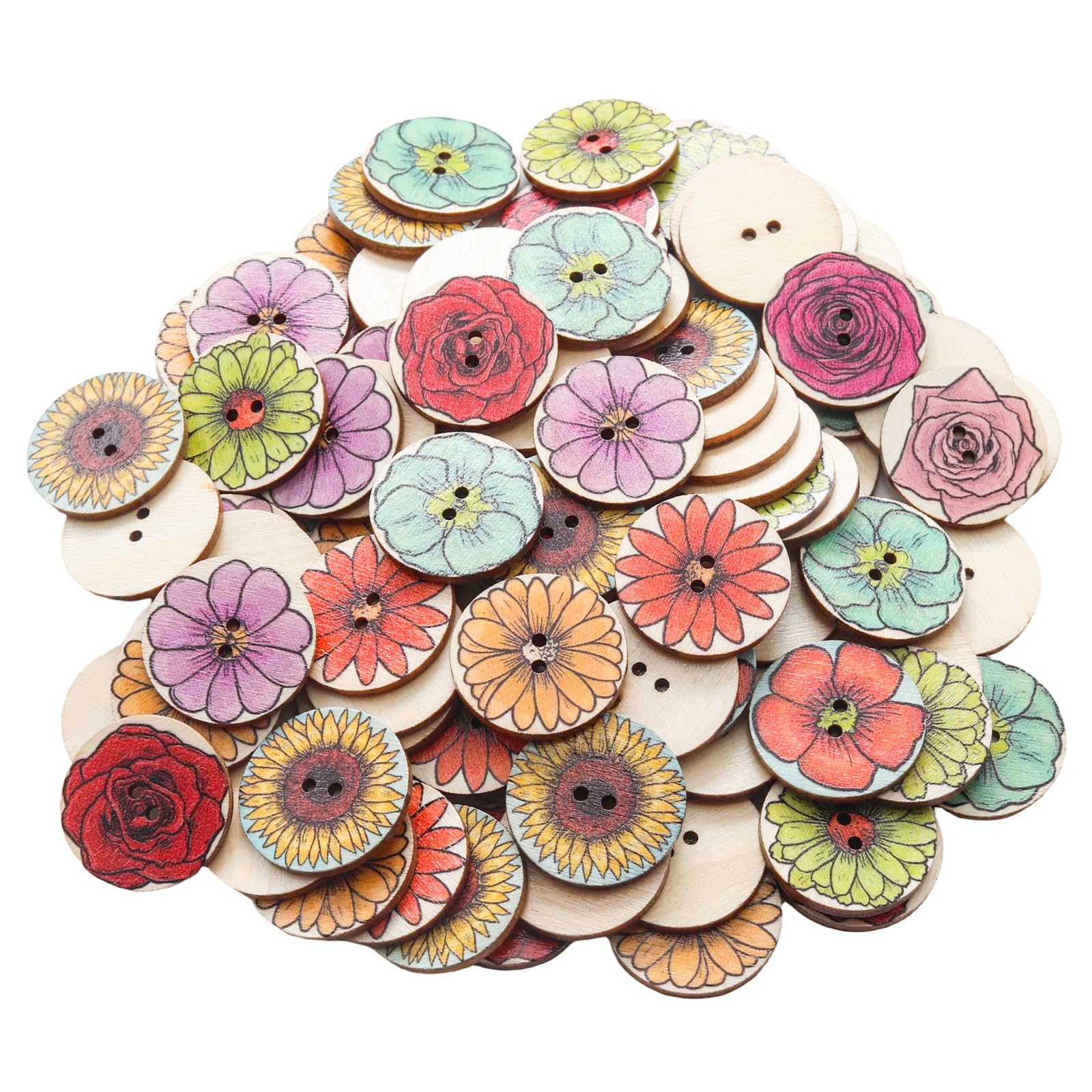 Vintage Wood Buttons - 100pcs Bulk Assorted -20