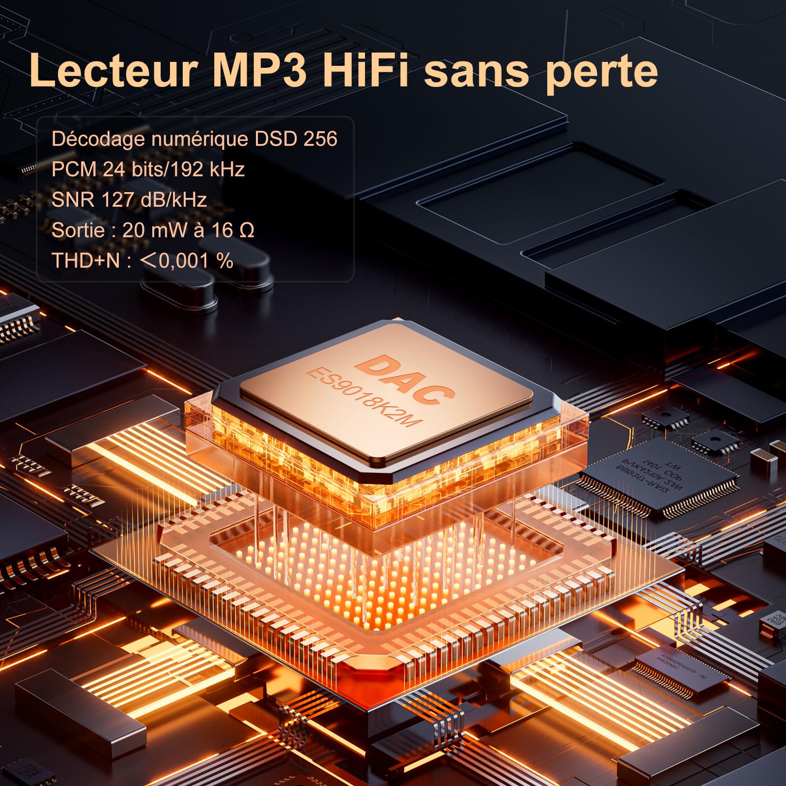 Lecteur MP3 Fanvace HiFi avec Bluetooth 5.3, Lecteur Audio numérique Haute résolution DSD sans Perte, Lecteur Audio Portable 64 Go avec écran Tactile 2,8 Pouces et Batterie 2000 mAh