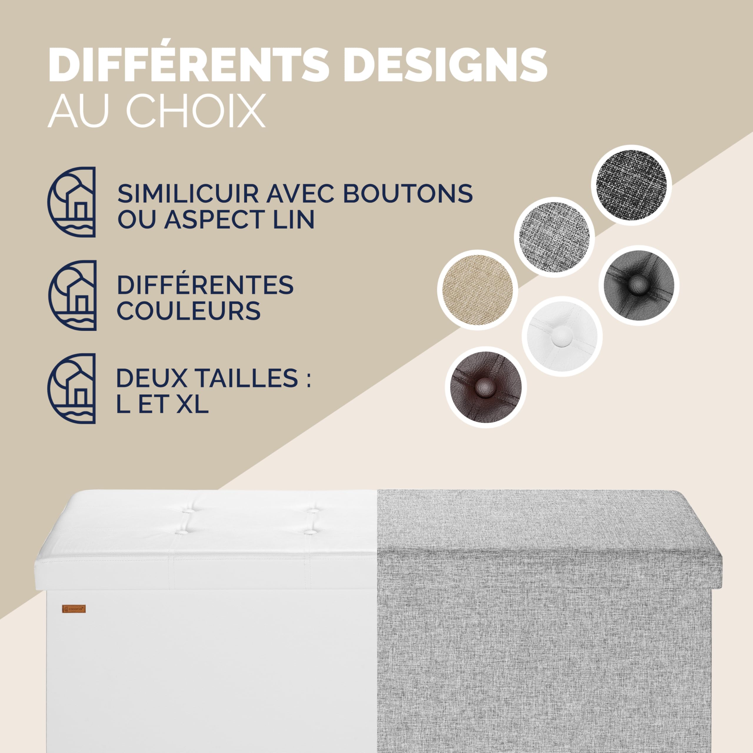 Casaria Banc de Rangement Blanc 115x38x38cm Coffre de Rangement Pliable 131L avec Couvercle Rabattable pour Salon Chambre