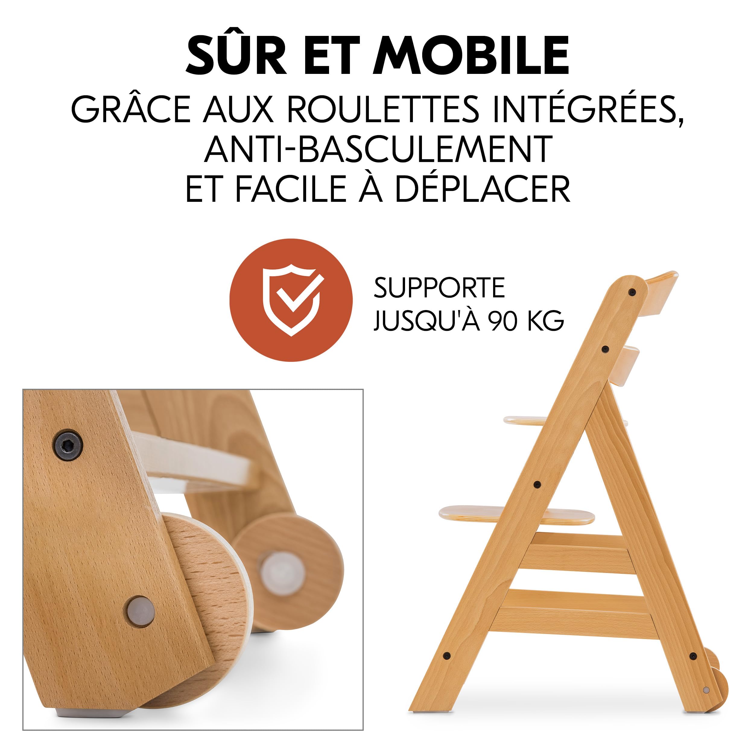 hauck Chaise Haute Bébé en Bois Alpha Move Newborn Set Deluxe - Inclus Accessoire Nouveau-né, Coussin d'Assise et Tablette Repas - Utilisable dès la Naissance, Réglable en Hauteur - Naturel Sable