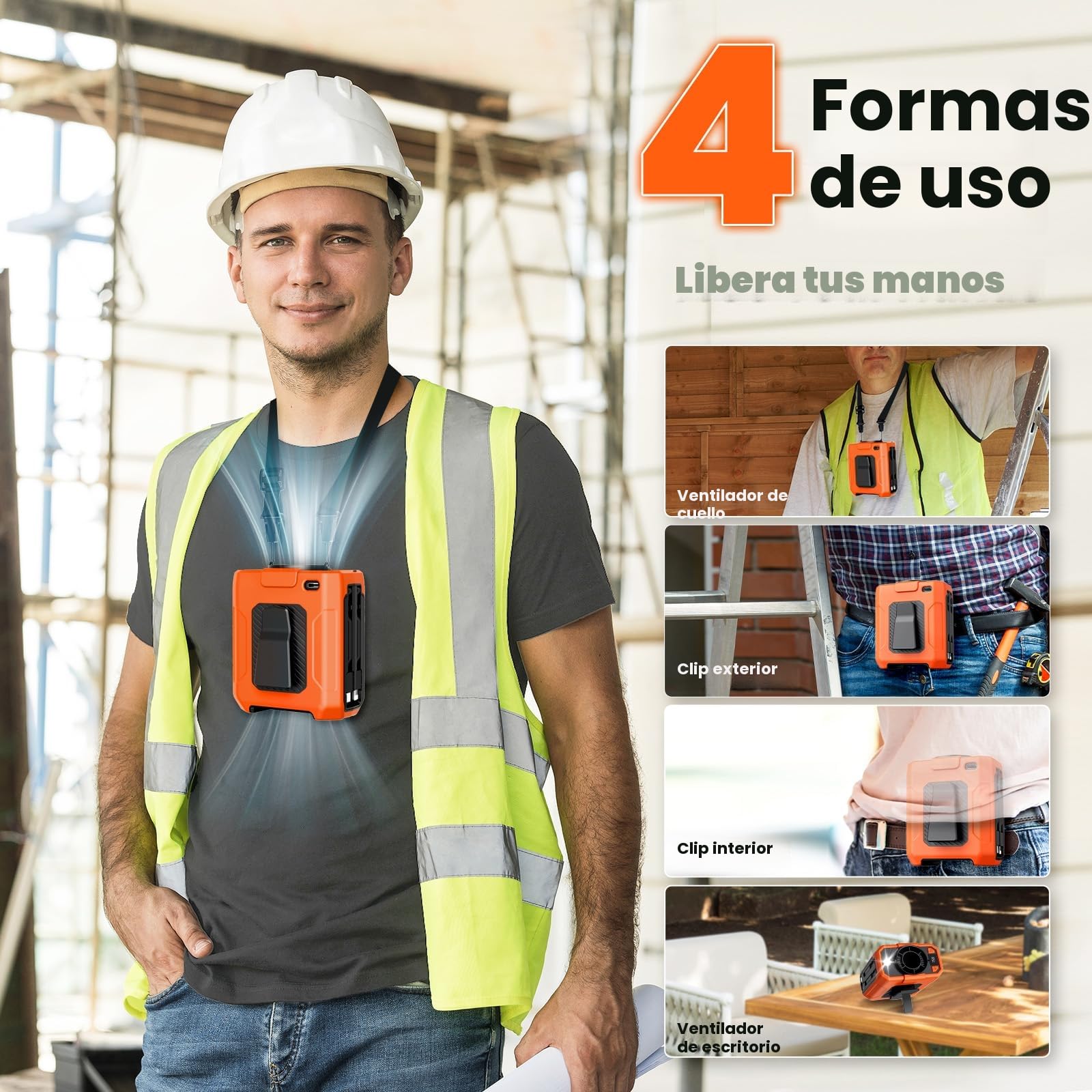 Uplayteck Ventilador de Cintura portátil, 5 Velocidades, 18.000 RPM, Batería de 10.000 mAh Hasta 35 Horas de Autonomía, Powerbank y Linterna, Refrigeración Rápida Ventilador Camiseta (Naranja)