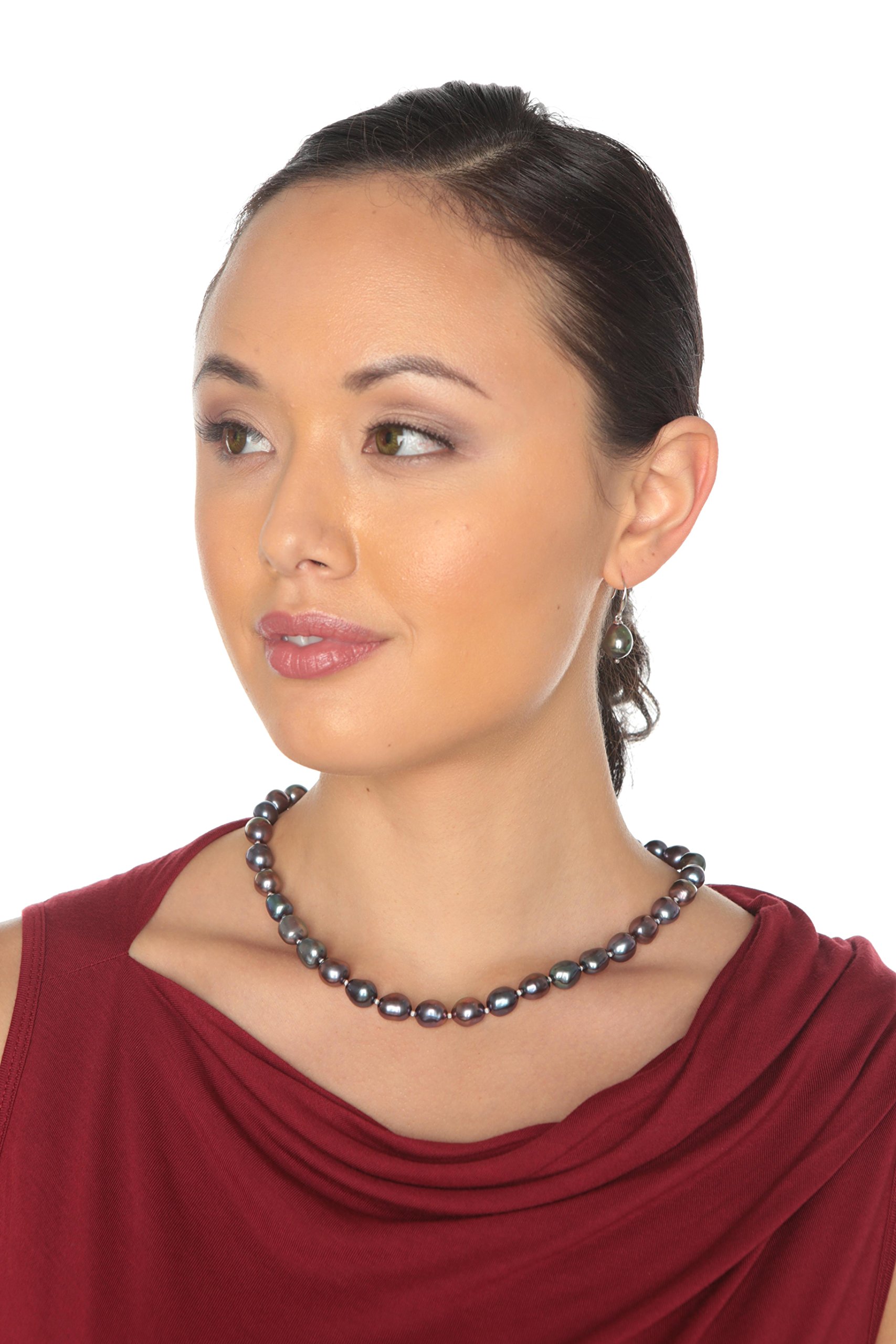 HinsonGayle - Collar de perlas cultivadas en agua dulce, de forma barroca, de 10 a 11 mm, seleccionadas a mano, grado AAA (plateado 45,7 cm)