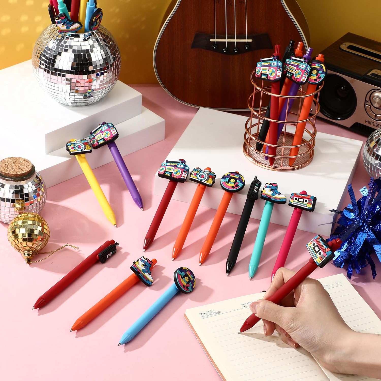 Feifeiya 30 Pcs 80s 90s Party Decorations Retro Pens Bulk Novelty 80s 90s Music Themed Ballpoint Pens for Back to 1980s 1990s Hip Hop Throwback Birthday Party Favors Supplies Gifts