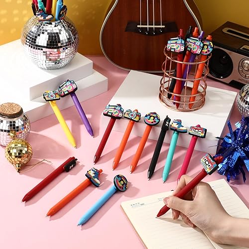 Miniatura 5 de 30 bolígrafos de fiesta de los años 80 y 90, a granel, retro, hip hop, música, bolígrafos coloridos retráctiles de tinta negra, suministros de