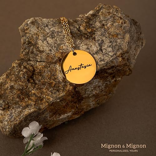 Miniatura 2 de MignonandMignon Personalized Coin Name Necklace Dainty Gift for her Bridesmaid Birthday Handmade Gold Jewelry Mom -LCN-N