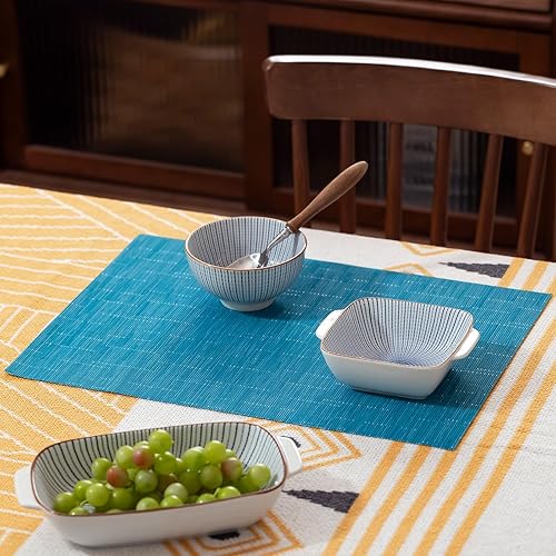 Miniatura 13 de LEXMORE Juego de 6 manteles individuales tejidos de vinilo/plástico para mesa de cocina, interior/exterior, lavables, manteles individuales lavables