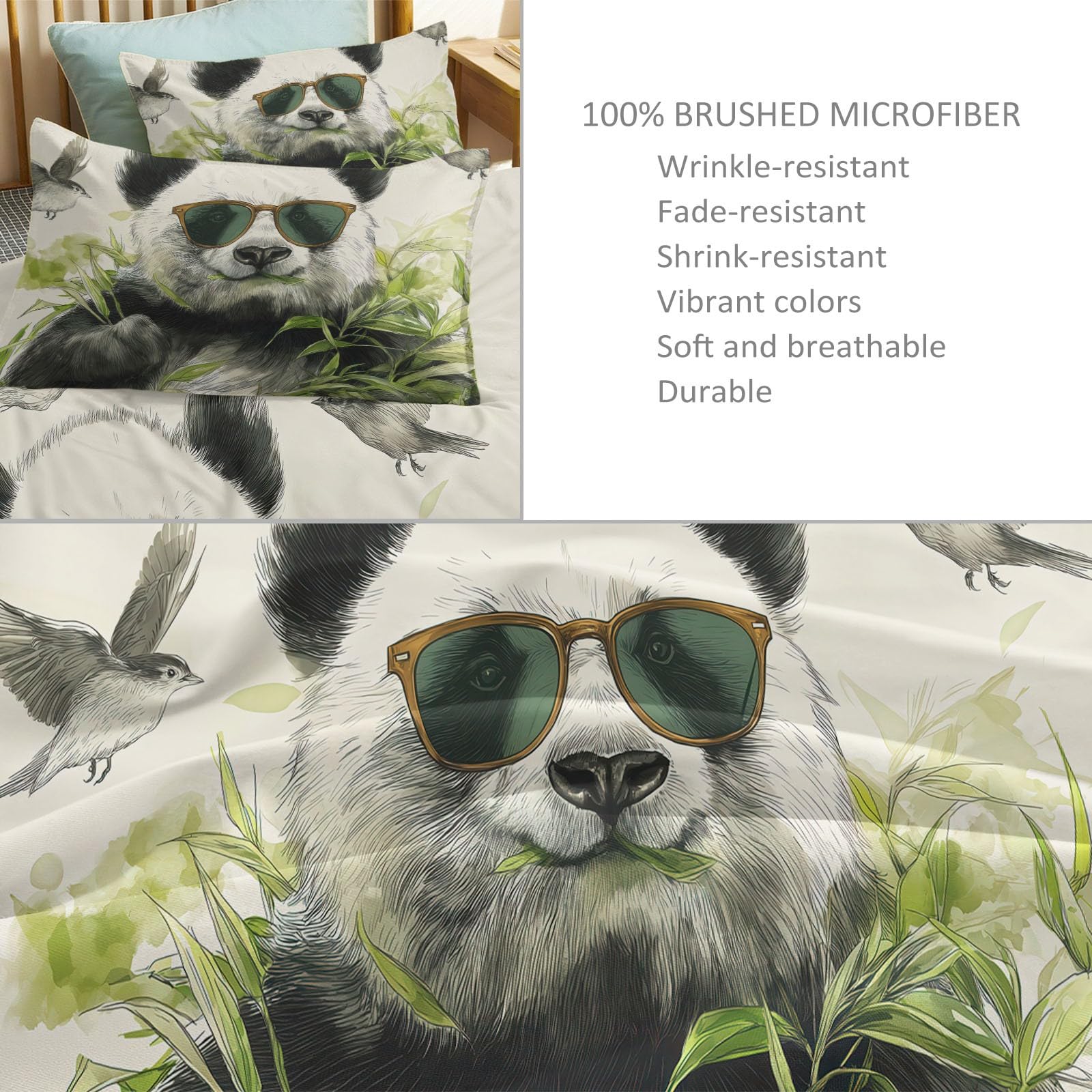Underzy Pościel dwustronna, z ukrytym zamkiem błyskawicznym, chiński wzór, malowanie, panda, tusz, zwierzęta, beżowa, 200 x 200 cm