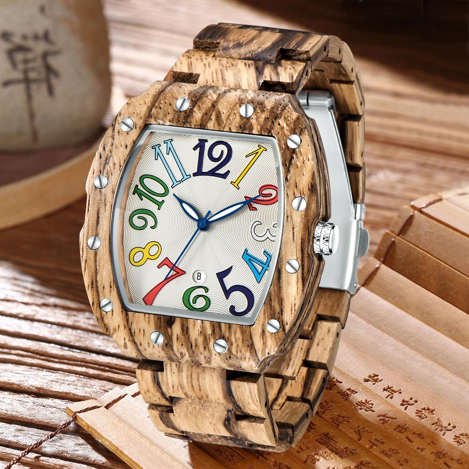 Tiong Orologio in legno da uomo | Orologio in legno al quarzo impermeabile da uomo Night Glow | Confezione regalo esclusiva | Orologio in materiale naturale…