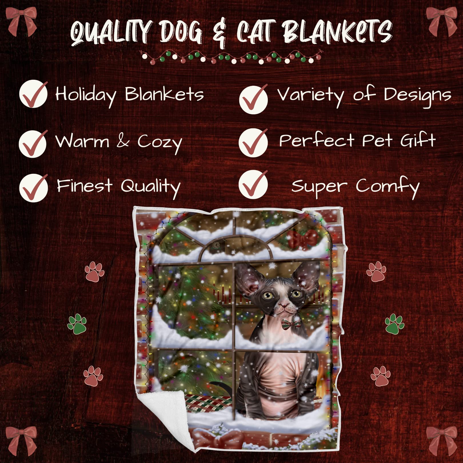 Doggie of the Day Sphynx Cat Blanket - Please Come Home for Christmas - Super Soft & Warm Pet Theme for Sofa or Bed, Warm Fleece, Sherpa or Woven Material BLNKT157515 (60x80 Fleece)