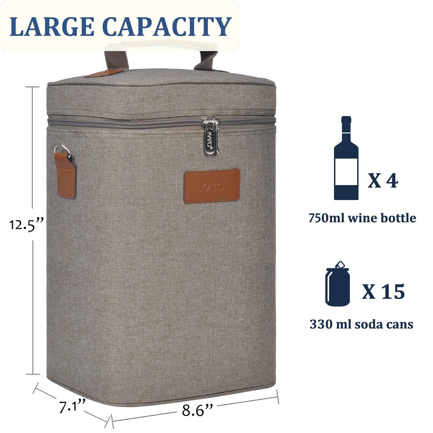 Tirrinia 2 Bottle Wine Gift Tote Carrier - Leakproof & Insulated Padded Versatile Wine Cooler Bag for Travel, BYOB Restaurant, Wine Tasting, Party, Dinner,Gift for Wine Lovers, Beige: Grey 4 Bottle-without front pocket